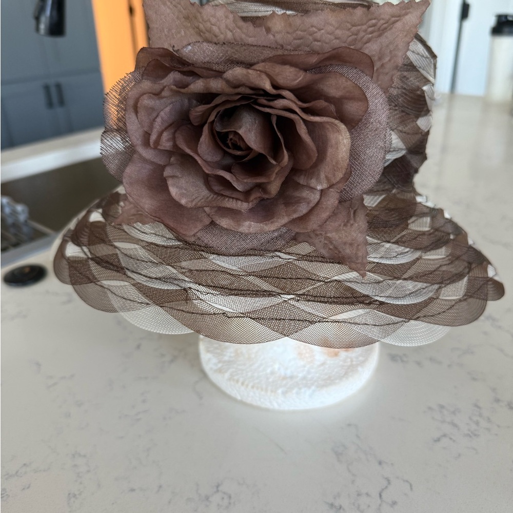 Sophisticated Brown and Cream Floral Hat - Picture 2 of 7
